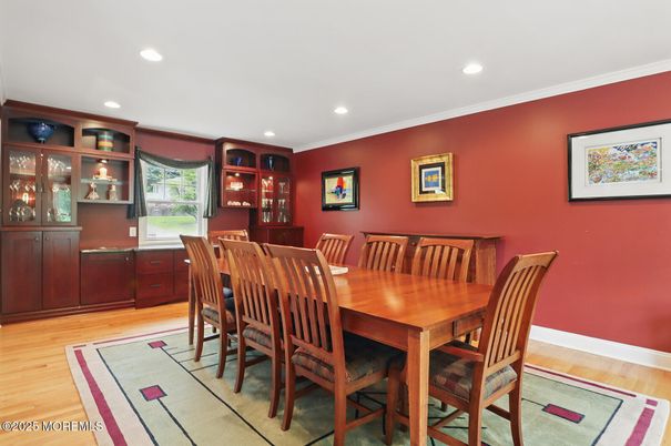 Dining room, Interior, Recessed Lighting, Wood Texture Flooring