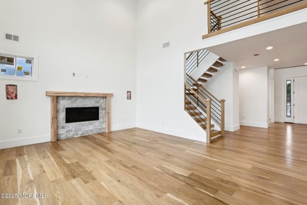 Empty room, Fireplace, Interior, Recessed Lighting, Wood Texture Flooring