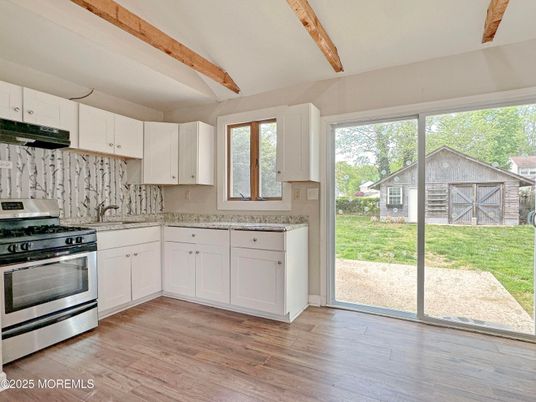 Interior, Kitchen, Stainless Steel Appliances, Wooden Beams, Wood Texture Flooring