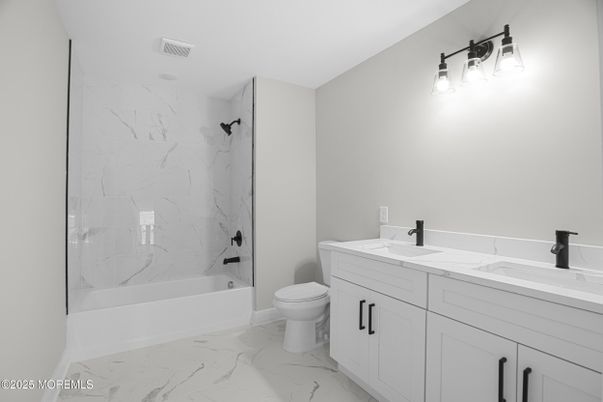 Bathroom, Dual Sink Vanities, Glass Shower, Interior, Marble, Marble Walls