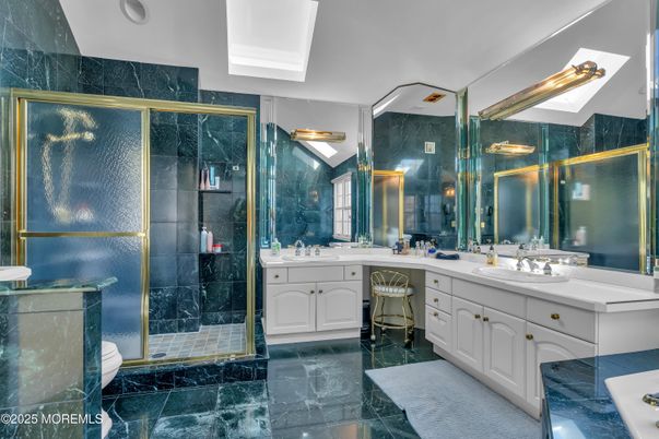 Bathroom, Dual Sink Vanities, Glass Shower, Interior, Marble