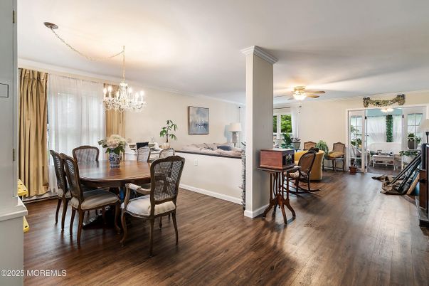 Chandelier, Dining room, Interior, Wood Texture Flooring