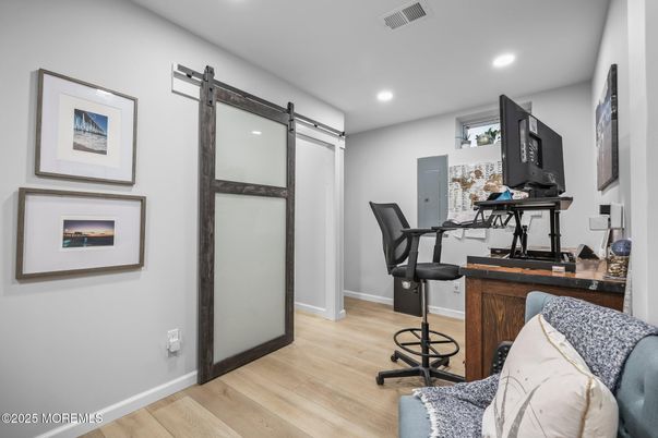 Home Office, Interior, Recessed Lighting, Wood Texture Flooring
