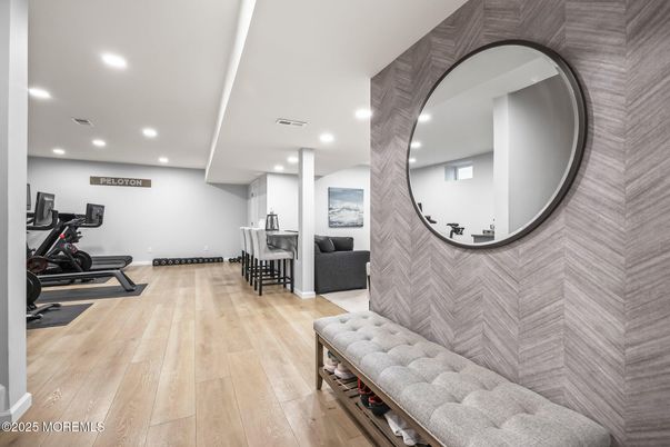 Fitness Equipment, Gym, Interior, Recessed Lighting, Wood Texture Flooring
