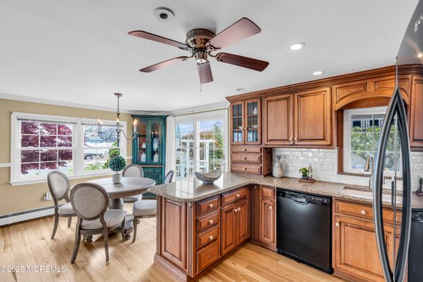 Dining room, Interior, Kitchen, Recessed Lighting, Wood Texture Flooring