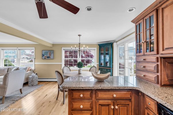 Dining room, Interior, Living room, Recessed Lighting, Wood Texture Flooring