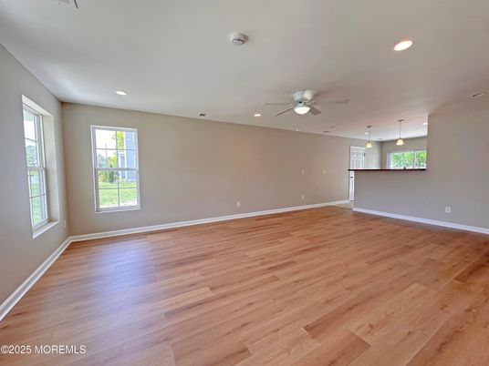 Empty room, Interior, Pendant Lights, Recessed Lighting, Wood Texture Flooring