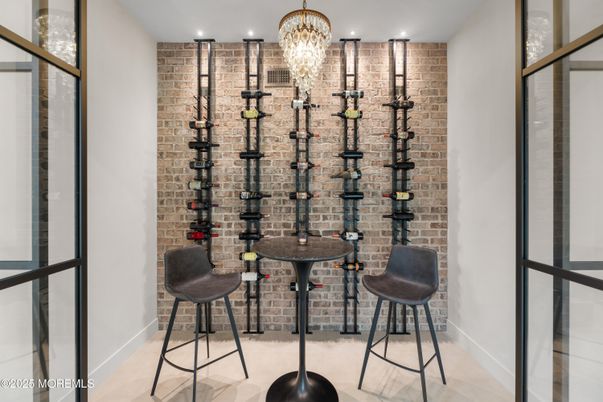 Chandelier, Interior, Recessed Lighting, Stone Walls, Wine Storage