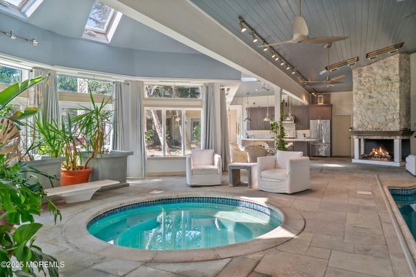 Dining room, Fireplace, Interior, Kitchen, Pool