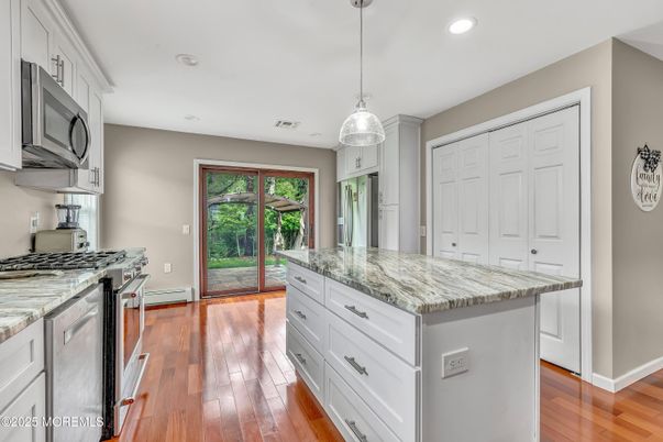 Interior, Kitchen, Pendant Lights, Recessed Lighting, Wood Texture Flooring