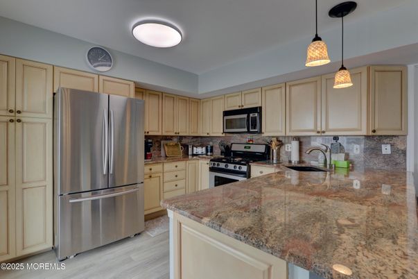 Interior, Kitchen, Pendant Lights, Stainless Steel Appliances, Wood Texture Flooring