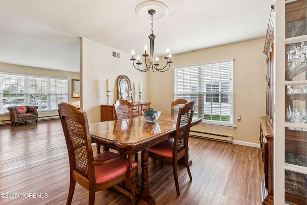 Chandelier, Dining room, Interior, Wood Texture Flooring