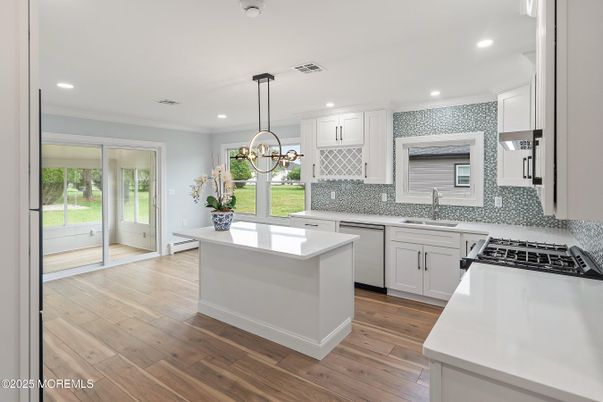 Interior, Kitchen, Pendant Lights, Recessed Lighting, Wood Texture Flooring