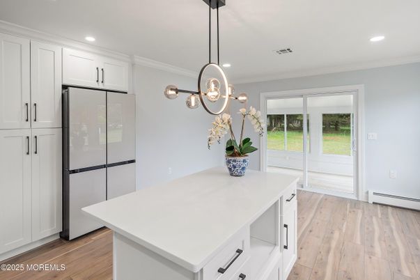 Interior, Kitchen, Pendant Lights, Recessed Lighting, Wood Texture Flooring