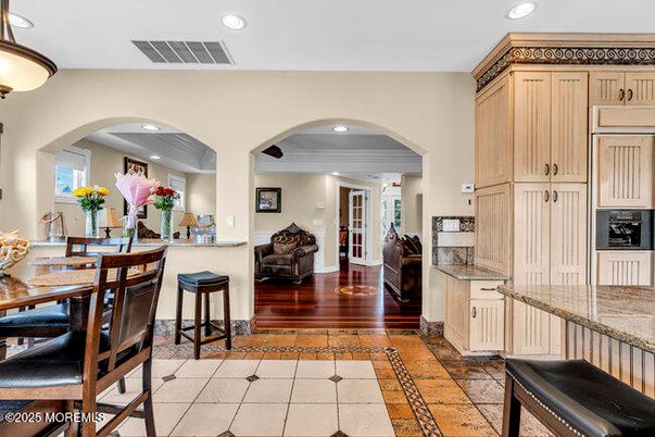 Dining room, Interior, Recessed Lighting, Wood Texture Flooring