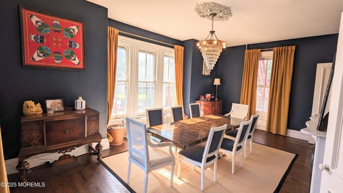 Chandelier, Dining room, Interior, Wood Texture Flooring