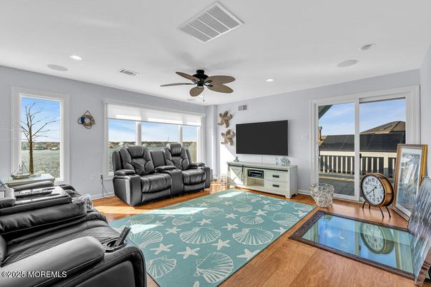 Home Theatre Room, Interior, Living room, Recessed Lighting, Water, Wood Texture Flooring
