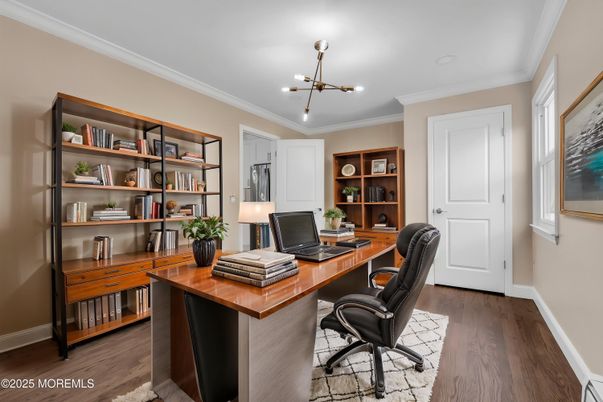 Home Office, Interior, Pendant Lights, Wood Texture Flooring
