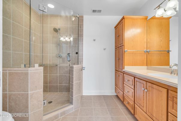 Bathroom, Dual Sink Vanities, Glass Shower, Interior, Recessed Lighting