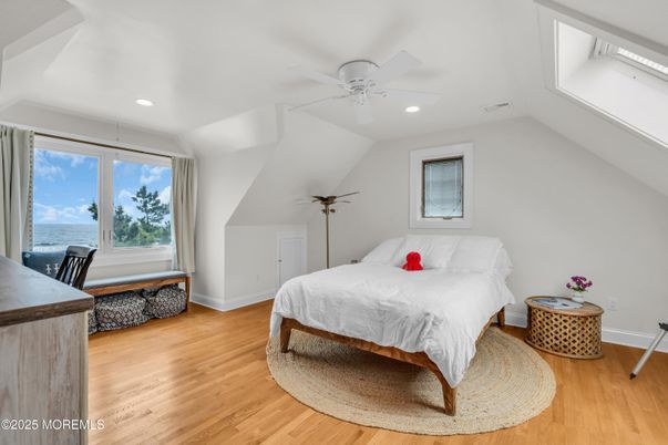 Bedroom, Interior, Recessed Lighting, Water, Wood Texture Flooring