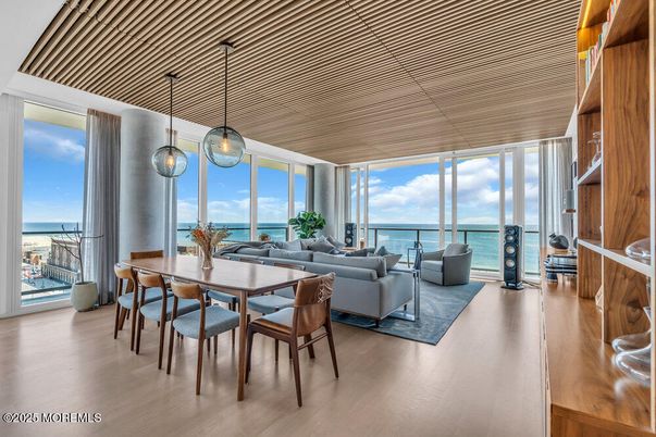 Dining room, Interior, Living room, Pendant Lights, Water, Wood Texture Flooring