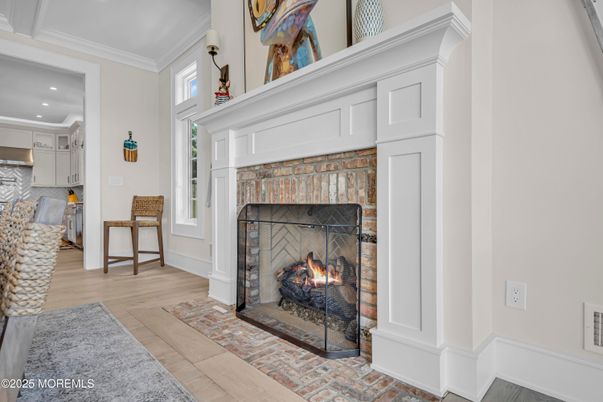 Fireplace, Interior, Recessed Lighting, Wood Texture Flooring