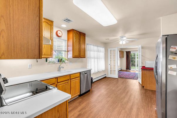 Interior, Kitchen, Recessed Lighting, Wood Texture Flooring