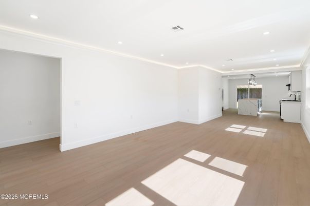 Empty room, Interior, Pendant Lights, Recessed Lighting, Wood Texture Flooring