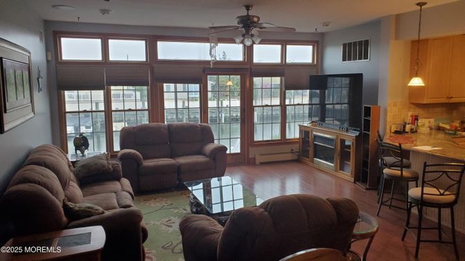 Interior, Living room, Pendant Lights, Water, Wood Texture Flooring