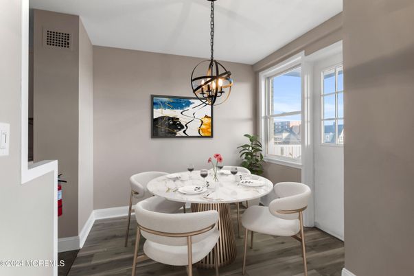 Chandelier, Dining room, Interior, Pendant Lights, Wood Texture Flooring