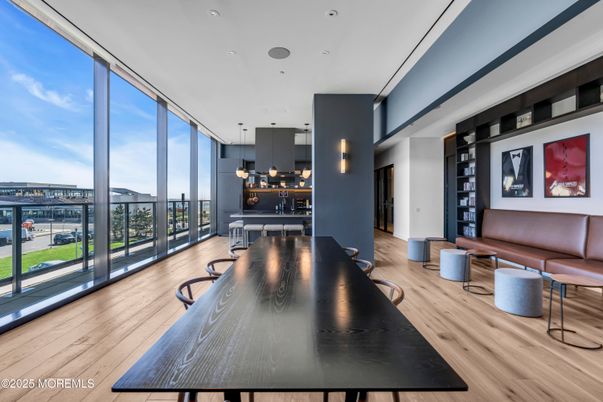 Dining room, Interior, Living room, Pendant Lights, Recessed Lighting, Wood Texture Flooring