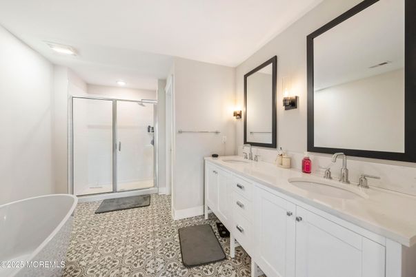 Bathroom, Dual Sink Vanities, Glass Shower, Interior, Recessed Lighting