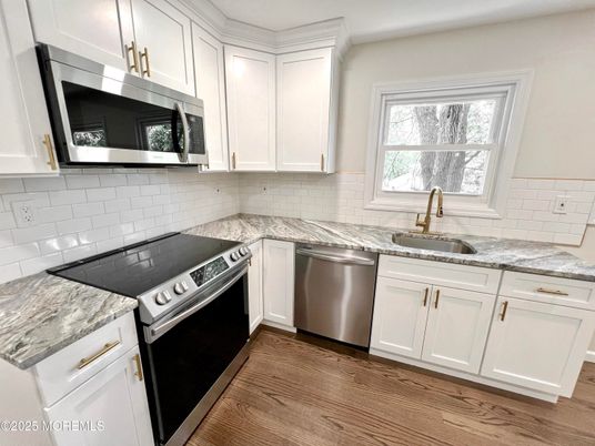 Interior, Kitchen, Stainless Steel Appliances, Wood Texture Flooring