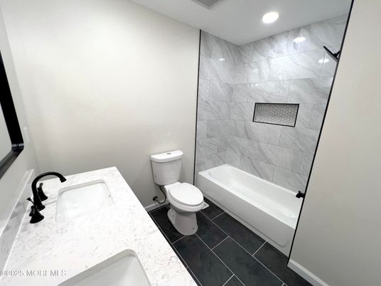 Bathroom, Interior, Marble Walls, Recessed Lighting