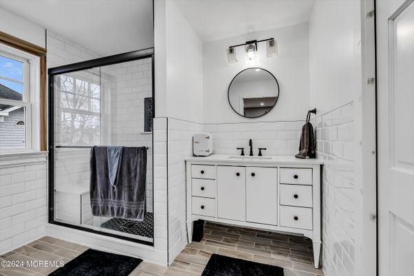 Bathroom, Glass Shower, Interior, Wood Texture Flooring