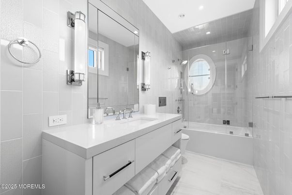 Bathroom, Glass Shower, Interior, Marble, Recessed Lighting