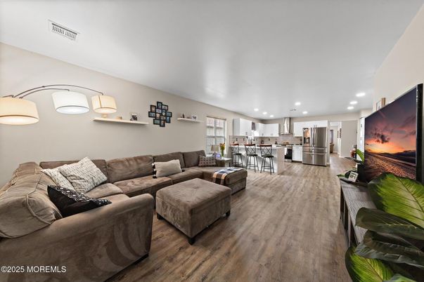 Interior, Kitchen, Living room, Recessed Lighting, Stainless Steel Appliances, Wood Texture Flooring