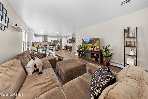 Interior, Kitchen, Living room, Recessed Lighting, Wood Texture Flooring