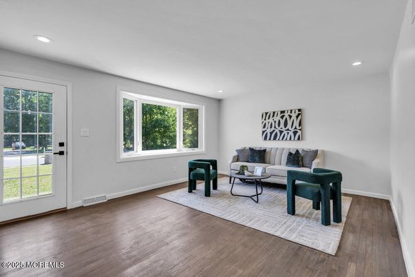 Interior, Living room, Recessed Lighting, Wood Texture Flooring