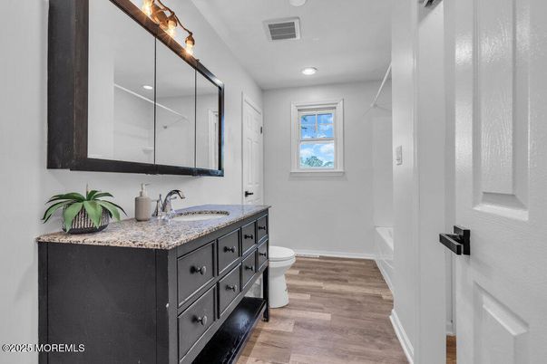 Bathroom, Interior, Recessed Lighting, Wood Texture Flooring