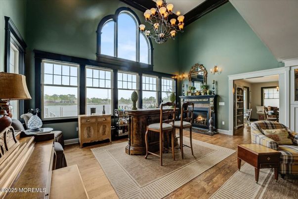 Chandelier, Fireplace, Interior, Wood Texture Flooring