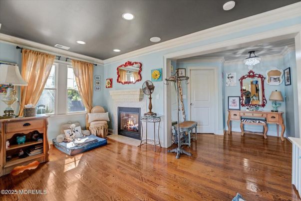 Fireplace, Interior, Recessed Lighting, Wood Texture Flooring