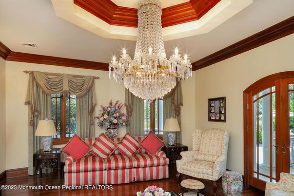 Chandelier, Interior, Living room, Wood Texture Flooring