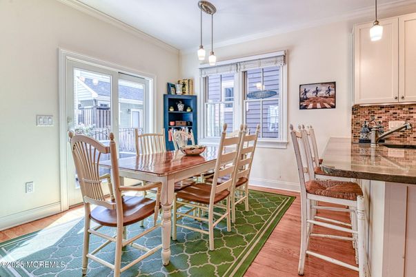 Dining room, Interior, Pendant Lights, Wood Texture Flooring