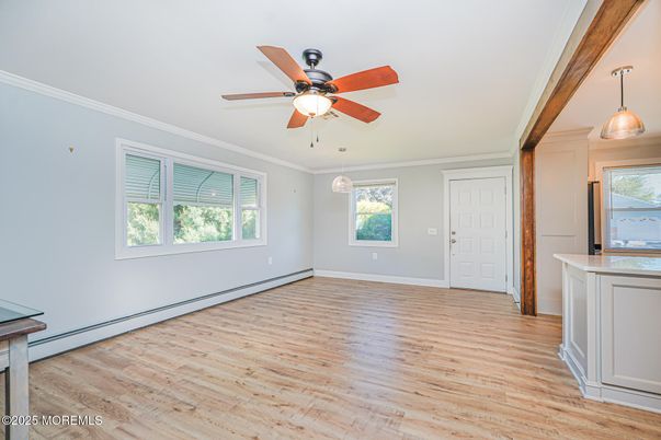 Empty room, Interior, Pendant Lights, Wood Texture Flooring