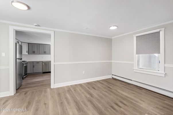 Empty room, Interior, Kitchen, Recessed Lighting, Wood Texture Flooring