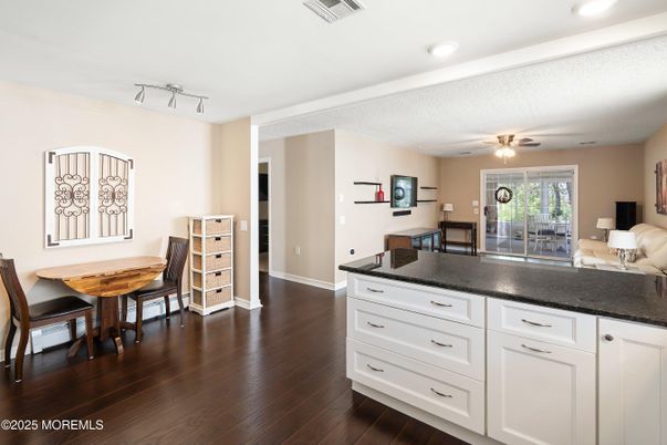 Dining room, Interior, Recessed Lighting, Wood Texture Flooring