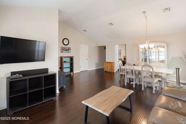 Chandelier, Dining room, Interior, Wood Texture Flooring