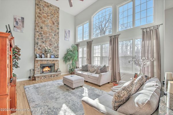 Fireplace, Interior, Living room, Stone Walls, Wood Texture Flooring