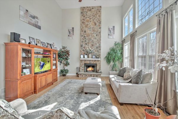 Fireplace, Interior, Living room, Stone Walls, Wood Texture Flooring
